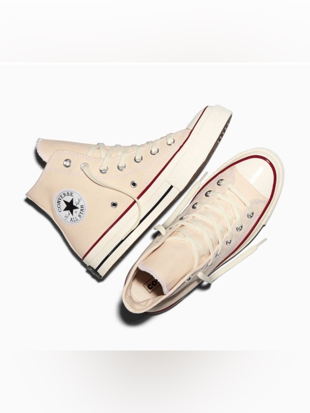 Converse High Top Sneakers in Cream with Red Stripe